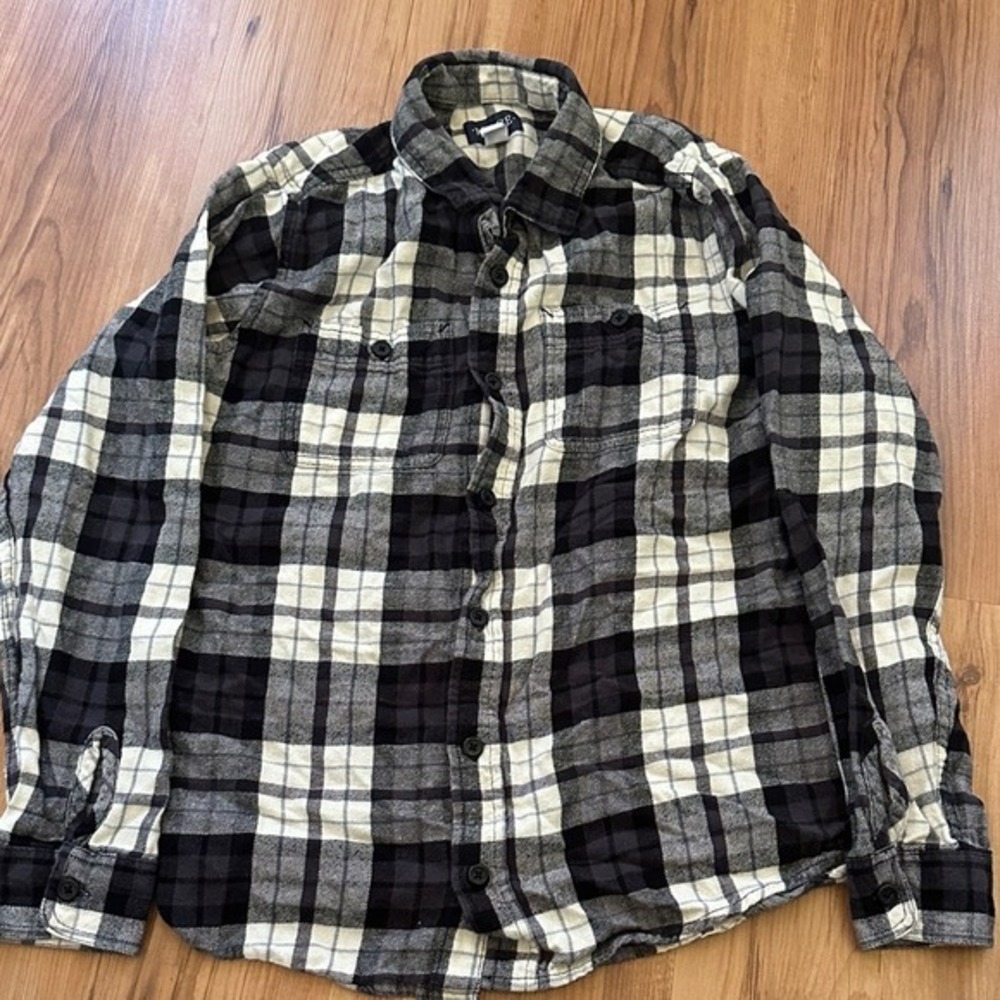 The Children's Place Girls Black White Plaid Button Down Shirt Size L 10/12‎